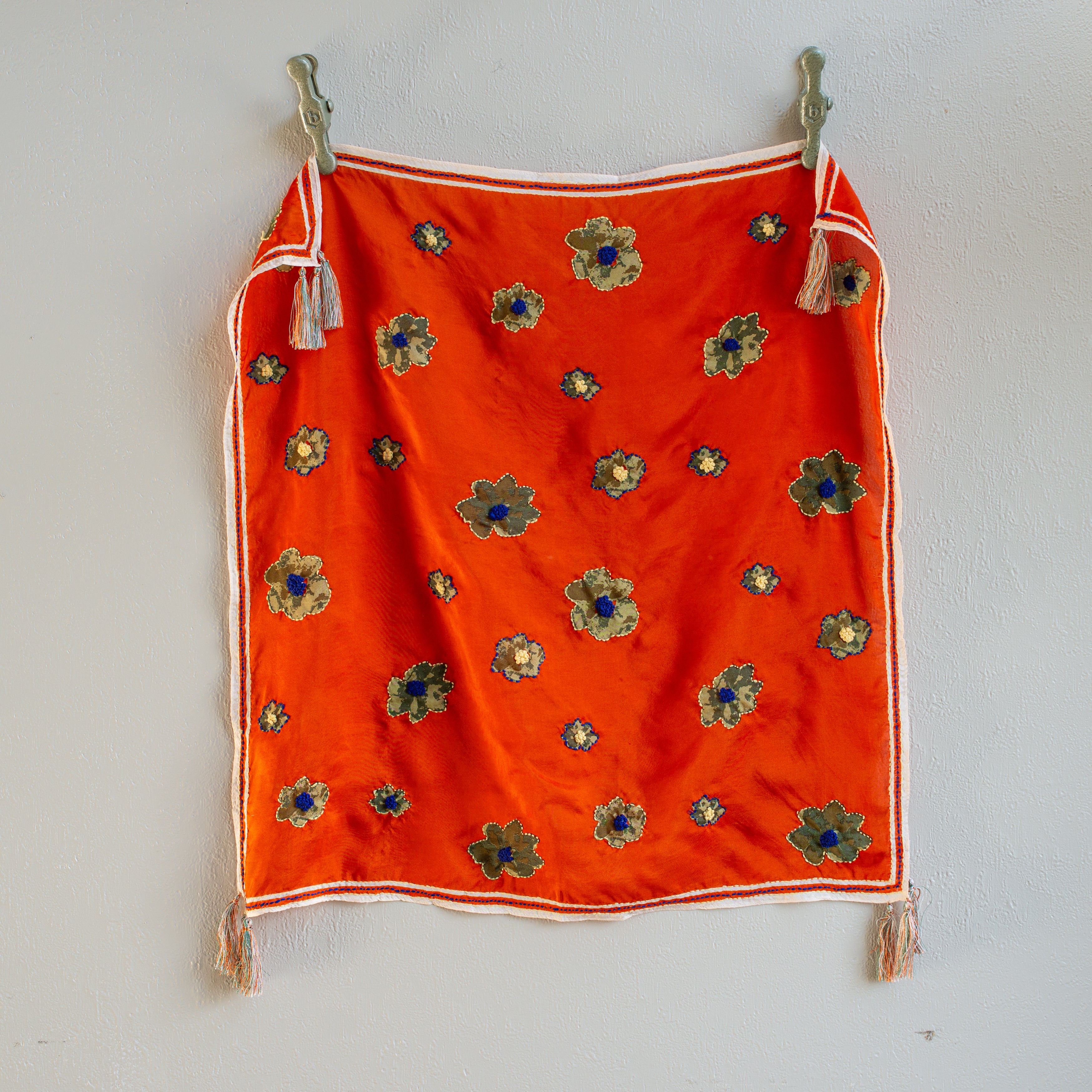 Embroidered Silk Scarf | Burnt Orange Blooms