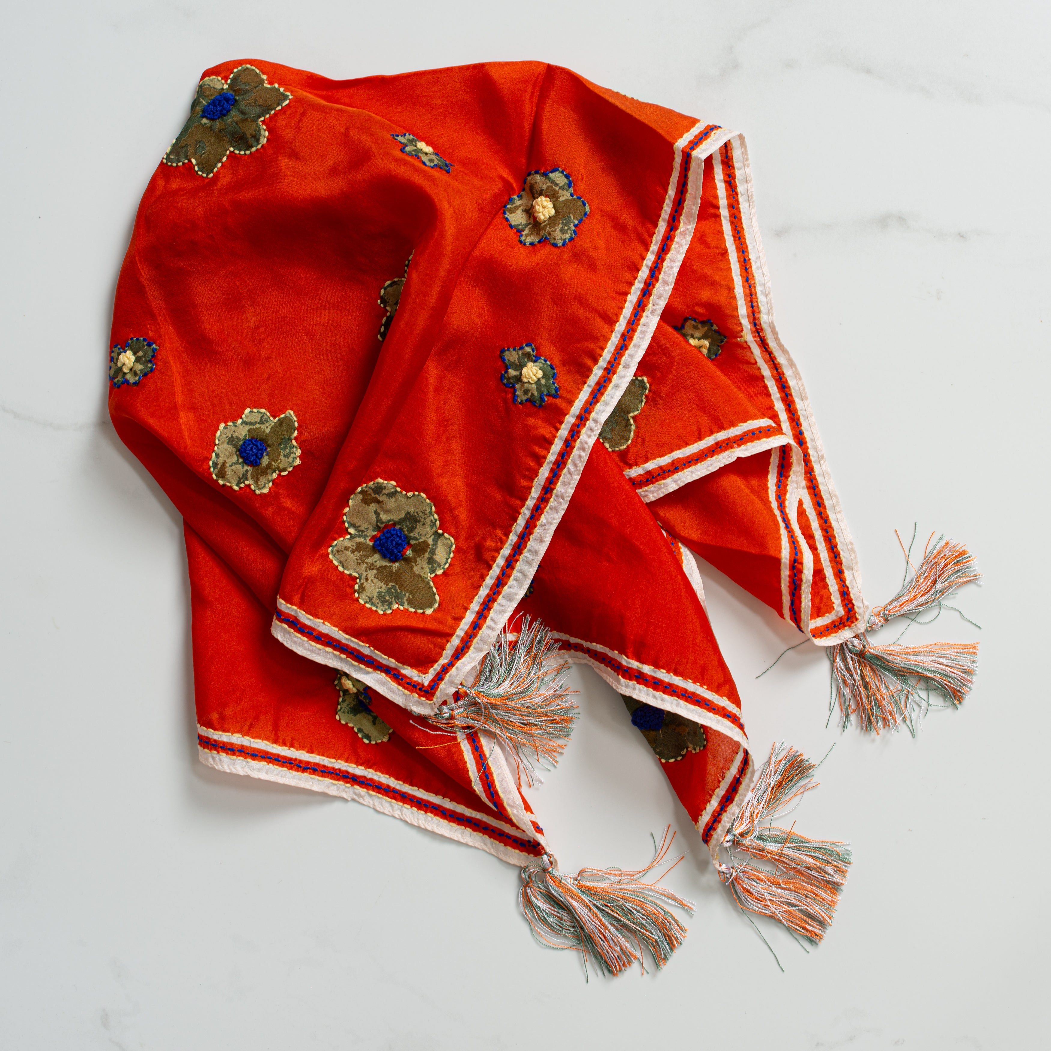 Embroidered Silk Scarf | Burnt Orange Blooms