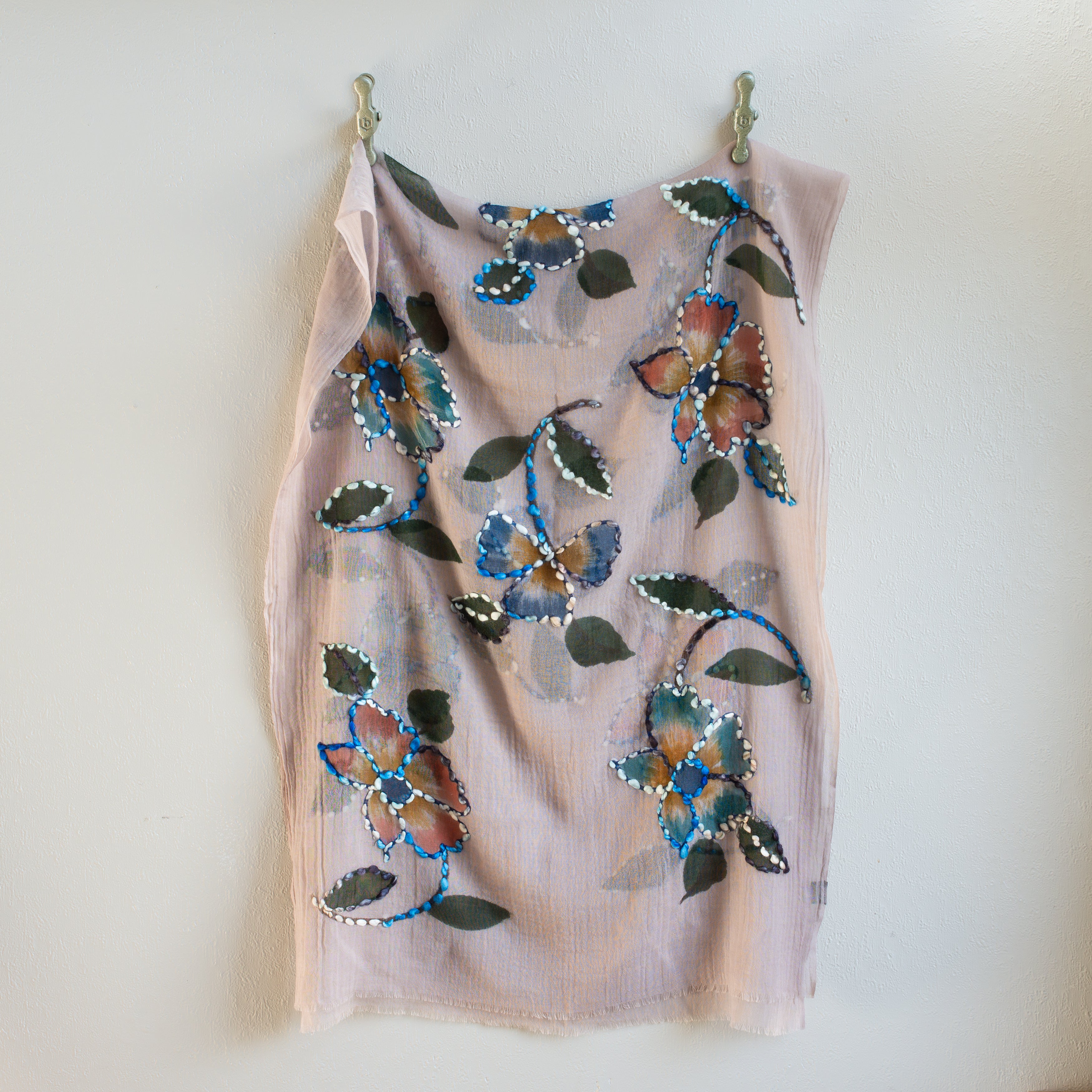 Embroidered Wool Scarf | Mushroom Flowers