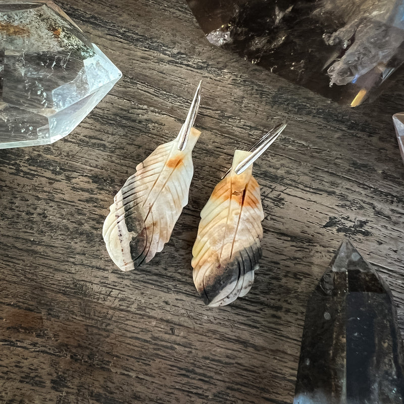 Natural Stone Earrings | Picasso Jasper Feathers [Design G]