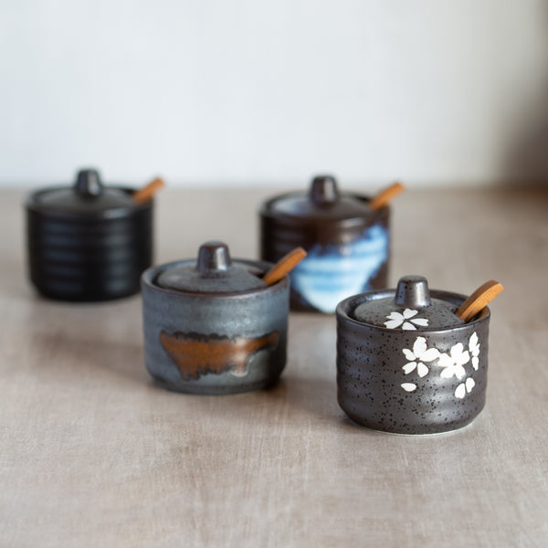 Ceramic Condiment/Spices Pot + Spoon Set