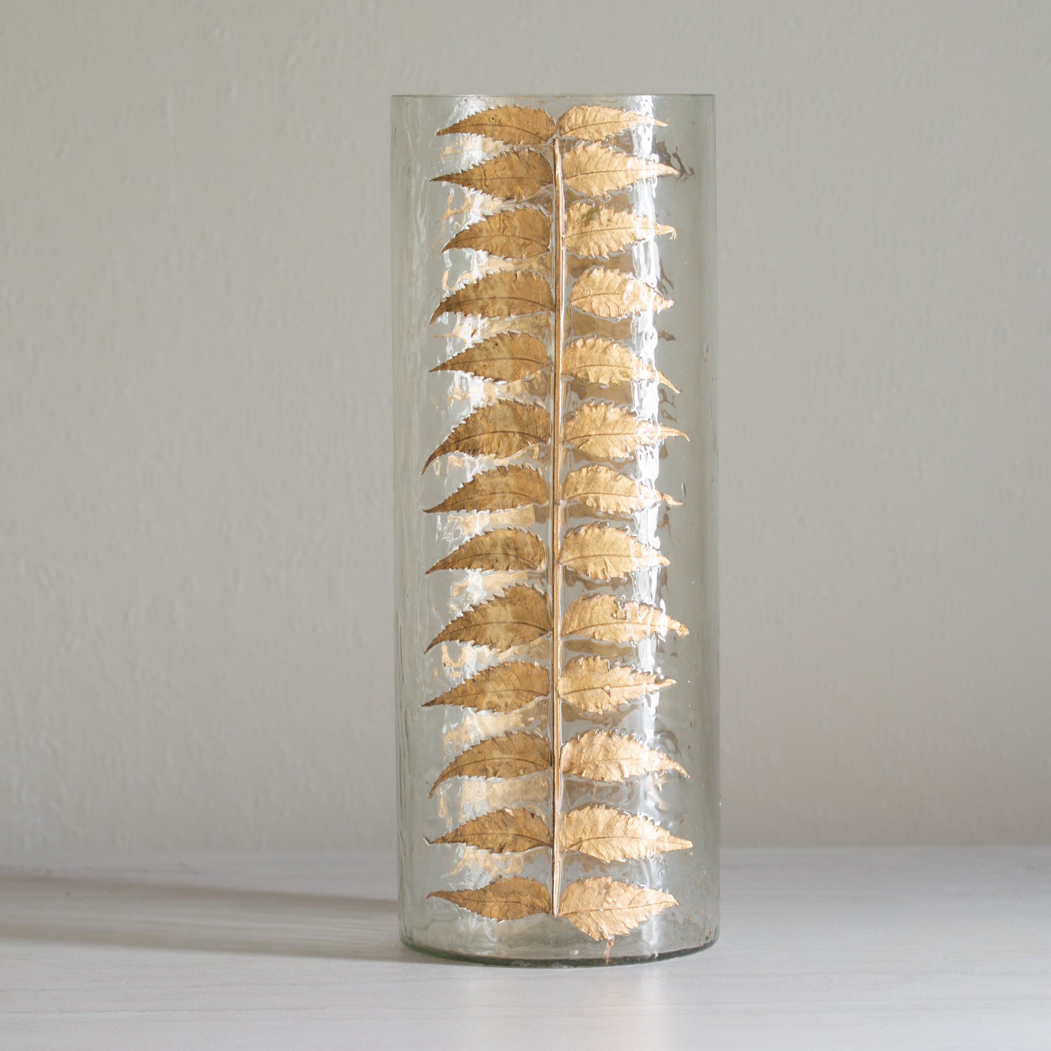 Tall Glass Vase | Gold Leaves