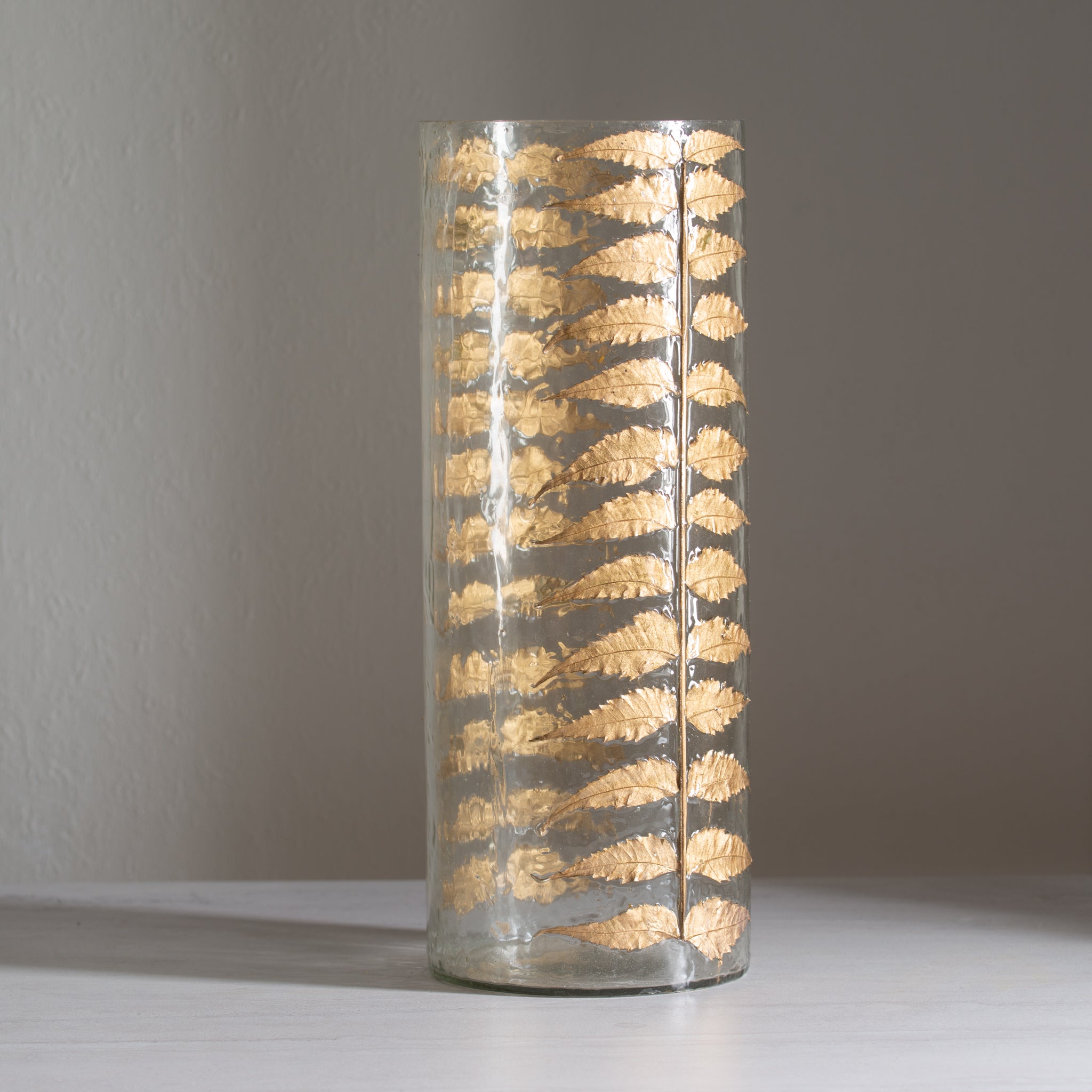 Tall Glass Vase | Gold Leaves