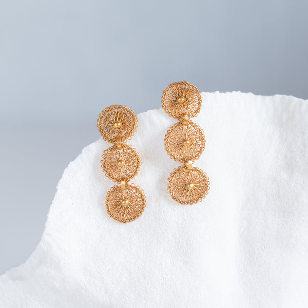 Milena Zu | Triple Gold Woven Disc Drop