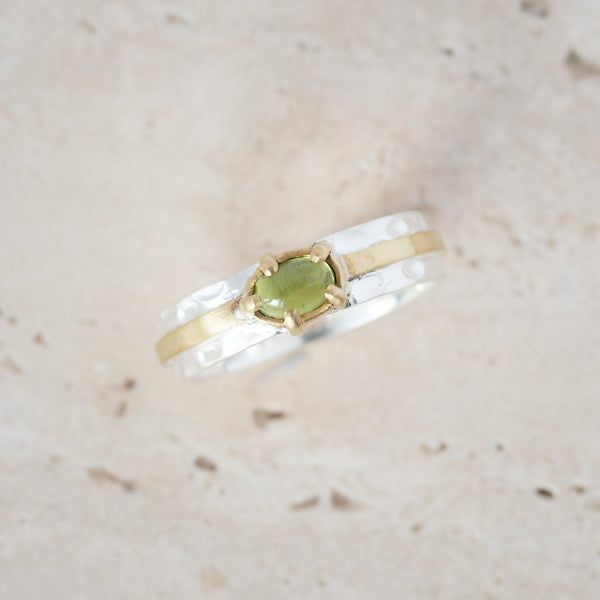 vS|C Smooth Peridot Claw Ring | Sterling Silver + Brass