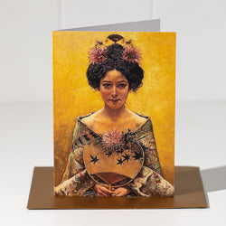 Folklore Greeting Card | Gold Lady With Fan
