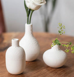Mini Ecru Beaded Vases | Set of 3