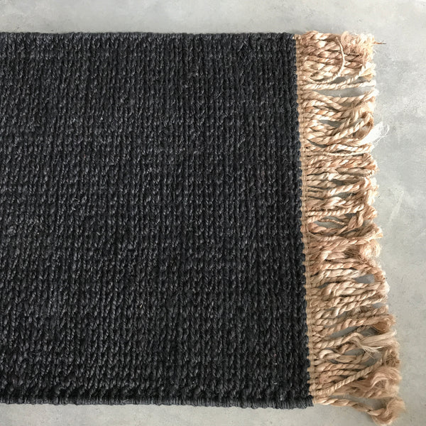 Jute Door Mat | Black &amp; Natural tassels | Folklore Home + Design Store NZ