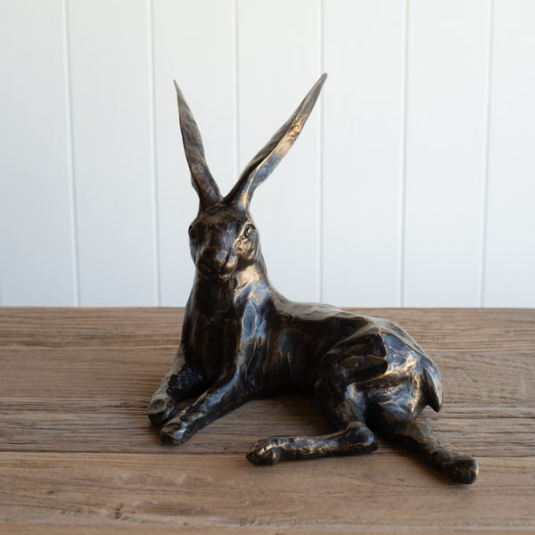 Bronze Hare Sculpture Lying Folklore NZ
