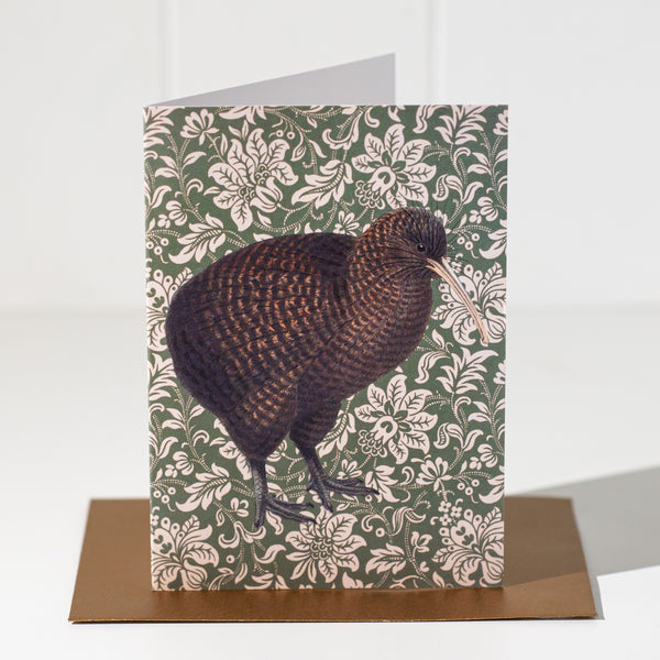 Folklore Greeting Card | Kiwi Bird & Ornate Floral Background