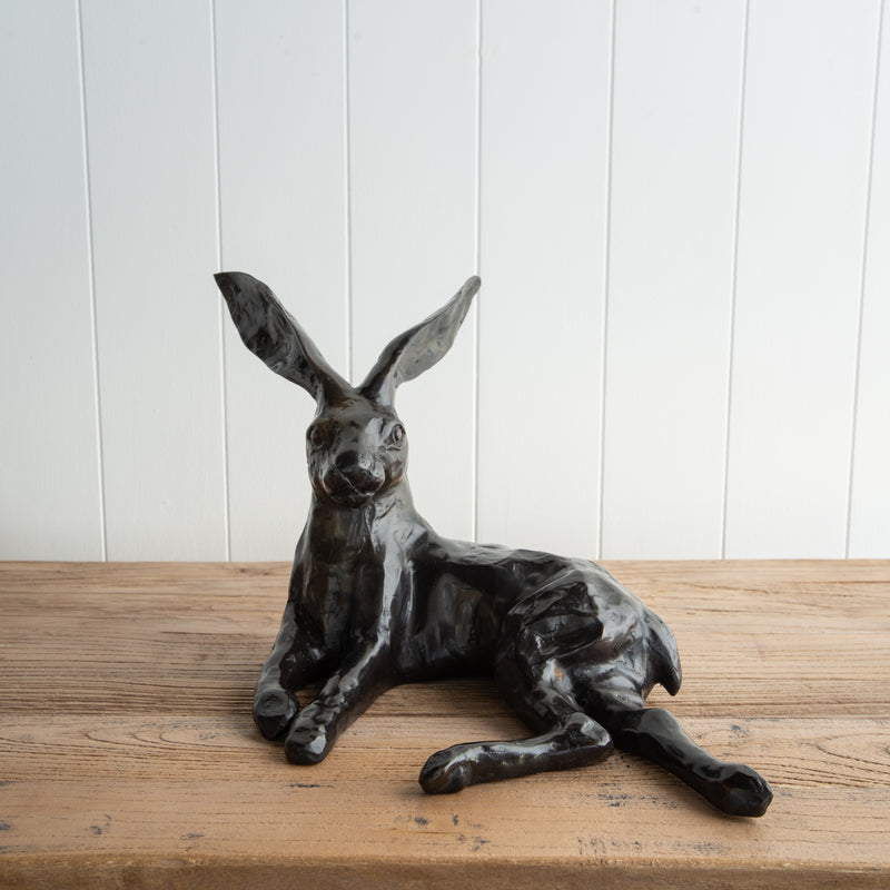 Bronze Hare Sculpture Reclining Folklore NZ - antique bronze