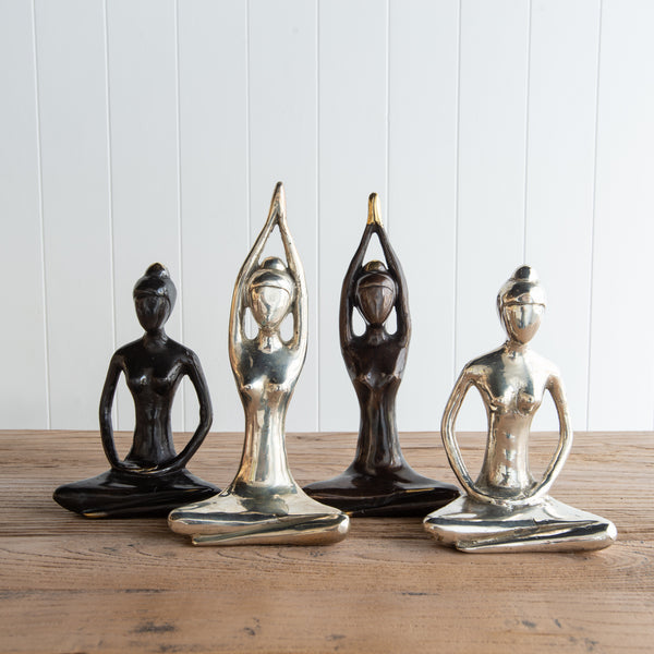 Four Bronze Yoga Sculptures | Lotus Pose and sitting mountain pose - silver or bronze finish.