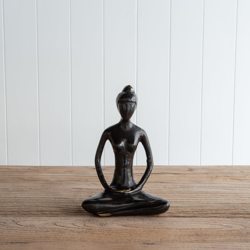 Single Bronze Yoga Sculpture in Lotus Pose | Antique Bronze Finish, Folklore home store NZ