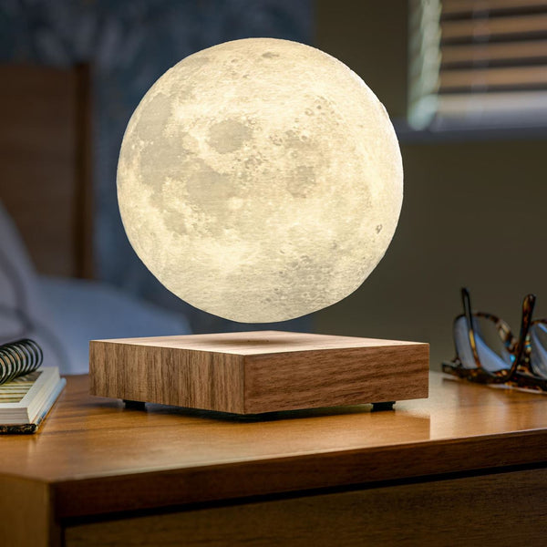 Levitating LED Moon Wireless Lamp Warm White glow | American Walnut base