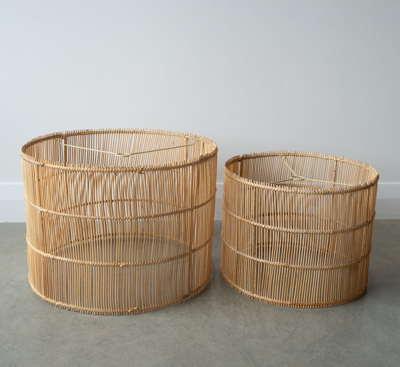 Cambrian, Rattan Drum Light Shade |  Two sizes of natural rattan drum shades - Folklore Lighting NZ
