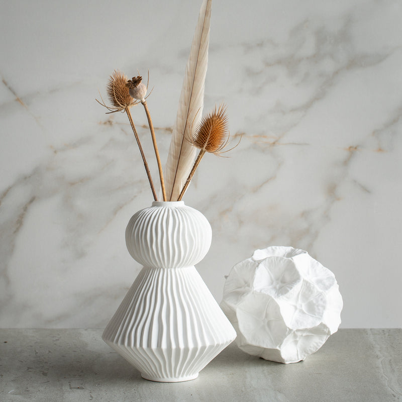 Two Tier Pleated Vase | White Porcelain