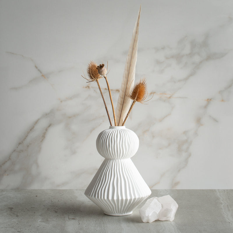 Two Tier Pleated Vase | White Porcelain
