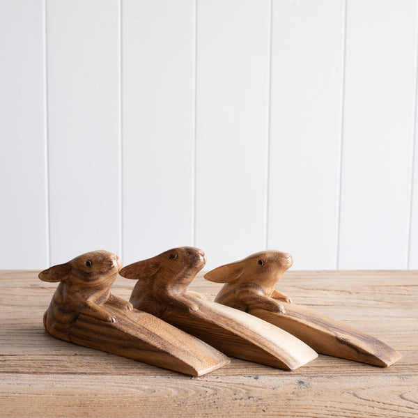 Door Stop | Rabbit in Hand Carved Wood - Small