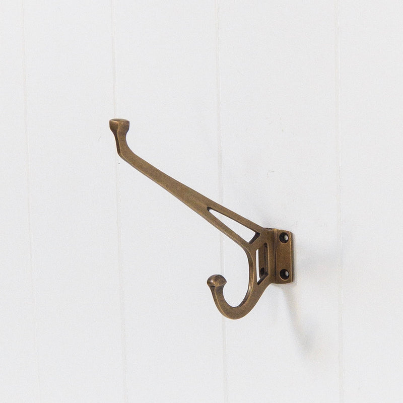 Brass Coat Hook NZ | Art Deco Style, Long top hook