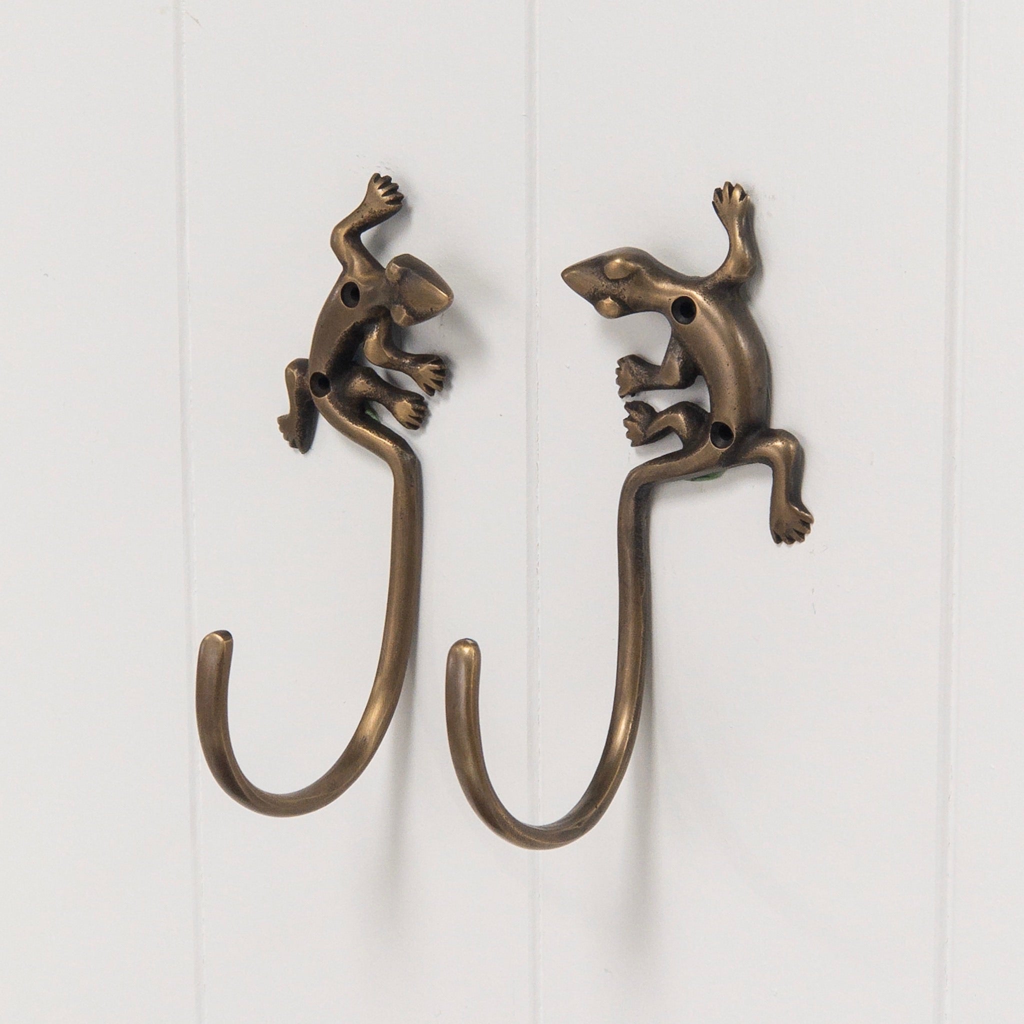 Brass Hooks NZ Pair of Geckos Animal Coat Hooks