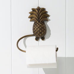 Brass Pinapple Toilet Roll Holder NZ | Antique Finish - Front view with toilet paper