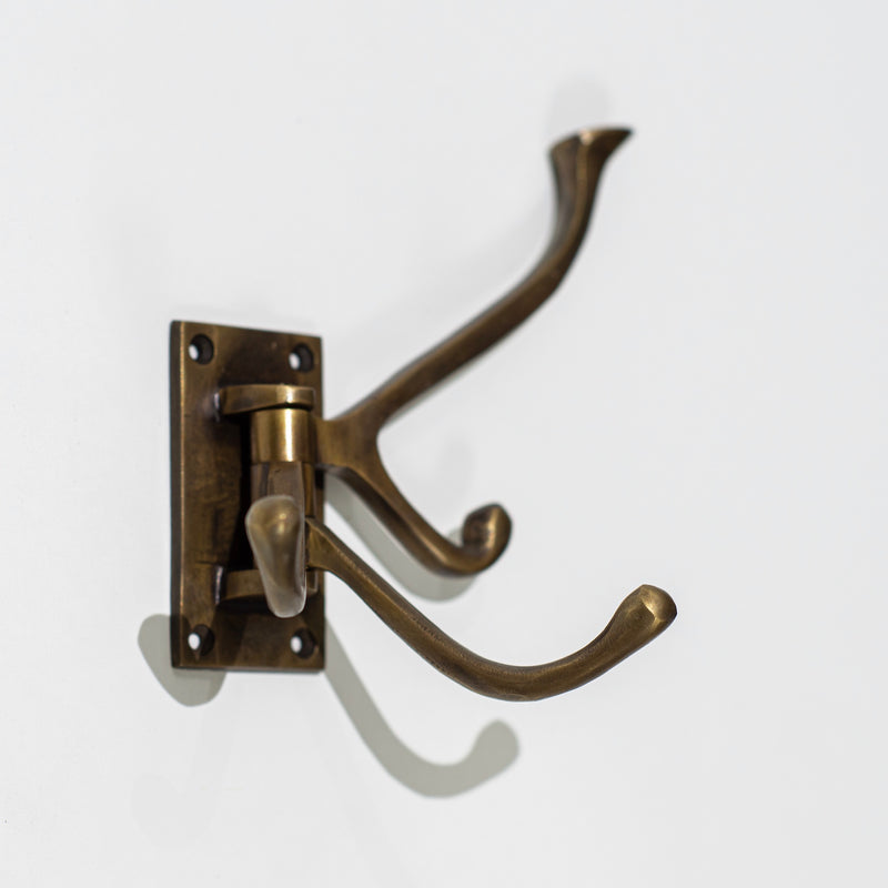 Brass Coat Hook | Hinged Triple Hook