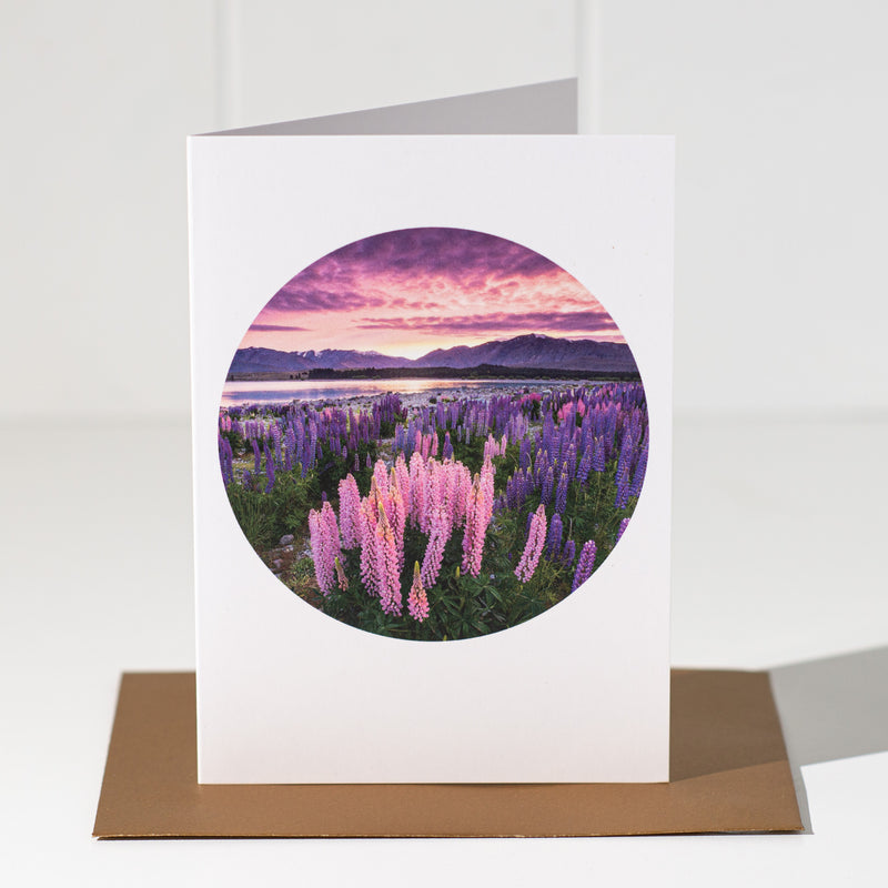 NZ Landscape Greeting Card | Lupins at Lake Tekapo