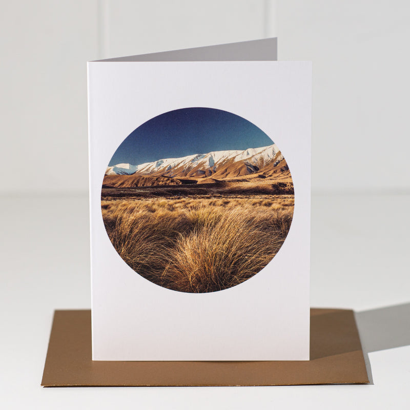 NZ Landscape Greeting Card | Tussocks & Hawkdun Range
