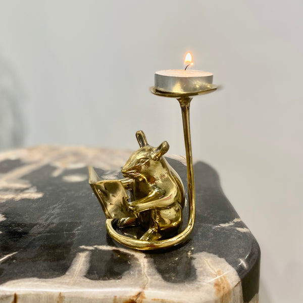 Bronze Book Mouse Tealight Stand