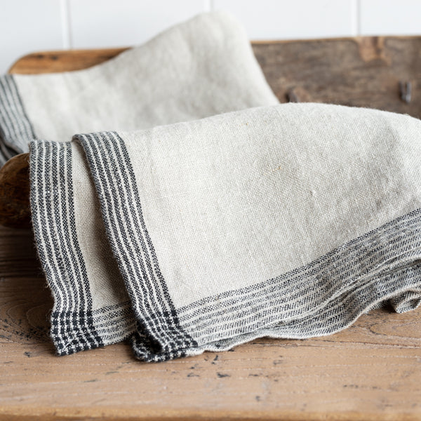 Linen Tea Towel | Natural with Black border