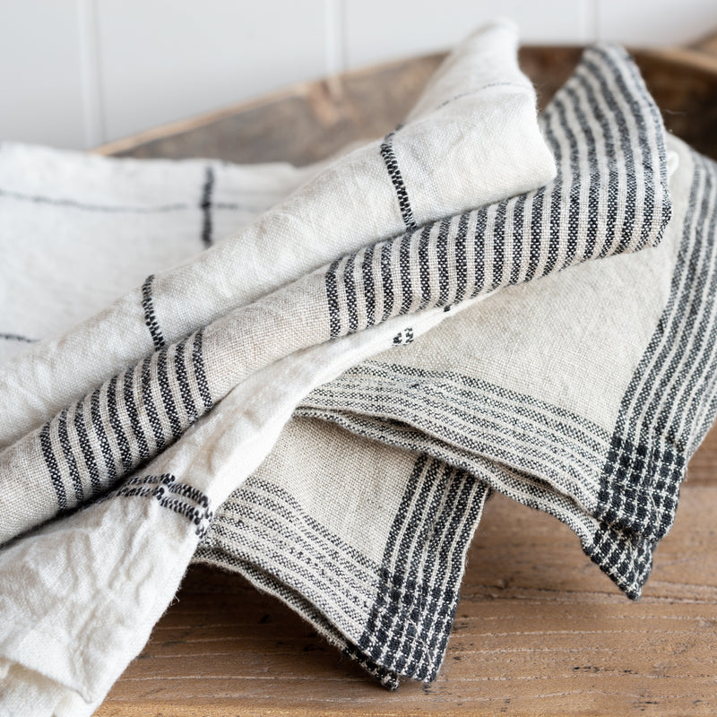Linen Stripe Tea Towel | Black & White