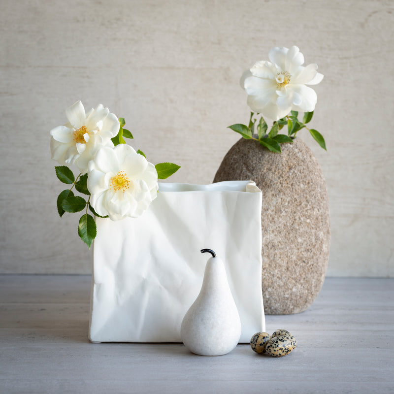 Paper Bag Vase | White Porcelain - Medium