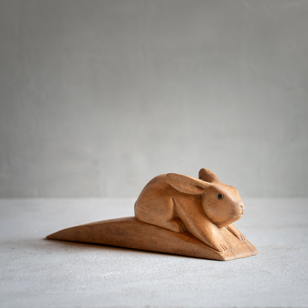 Door Stop | Rabbit in Hand Carved Wood - Large