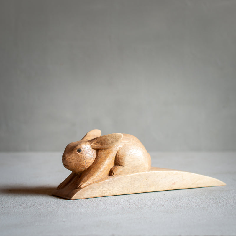 Door Stop | Rabbit in Hand Carved Wood - Large