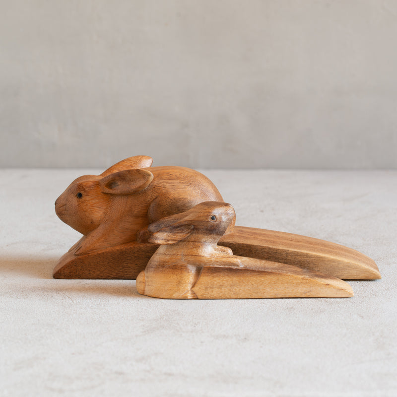 Door Stop | Rabbit in Hand Carved Wood - Small