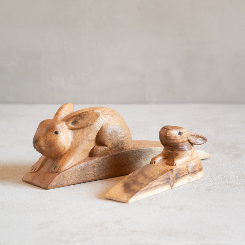 Door Stop | Rabbit in Hand Carved Wood - Large