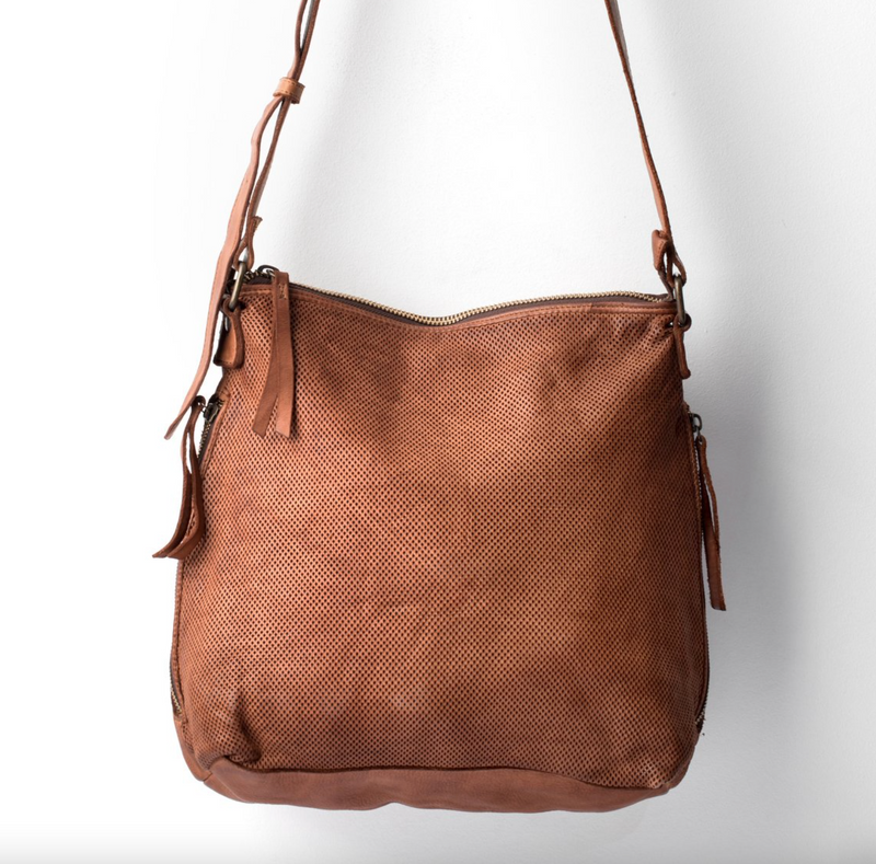 Juju & Co. | Perforated Leather Slouchy Bag | Cognac