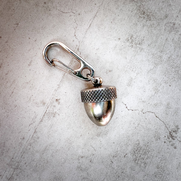 Silver Acorn Locket Key Ring