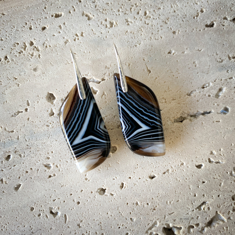 Natural Stone Earrings | Banded Agate [B]