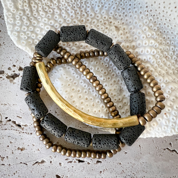 Brass Wrap Bracelet | Lava Stone