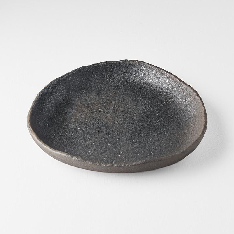 Japanese Ceramics | Onigiri Slab High Rim Plate | Brown/Black