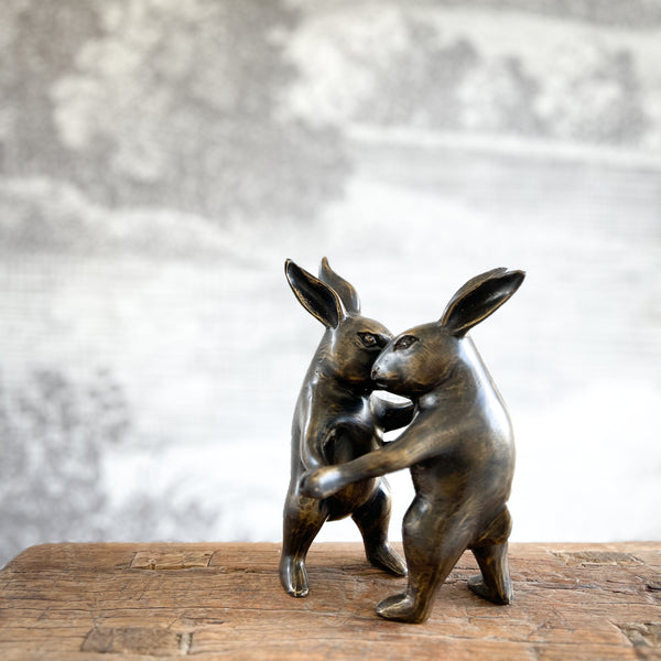Bronze Dancing Rabbits | Antique Finish