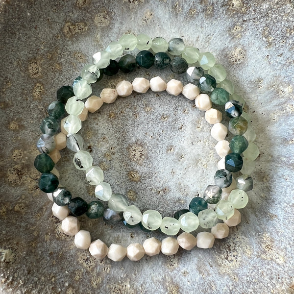 Faceted Stone Bracelet | Greens | Set/3