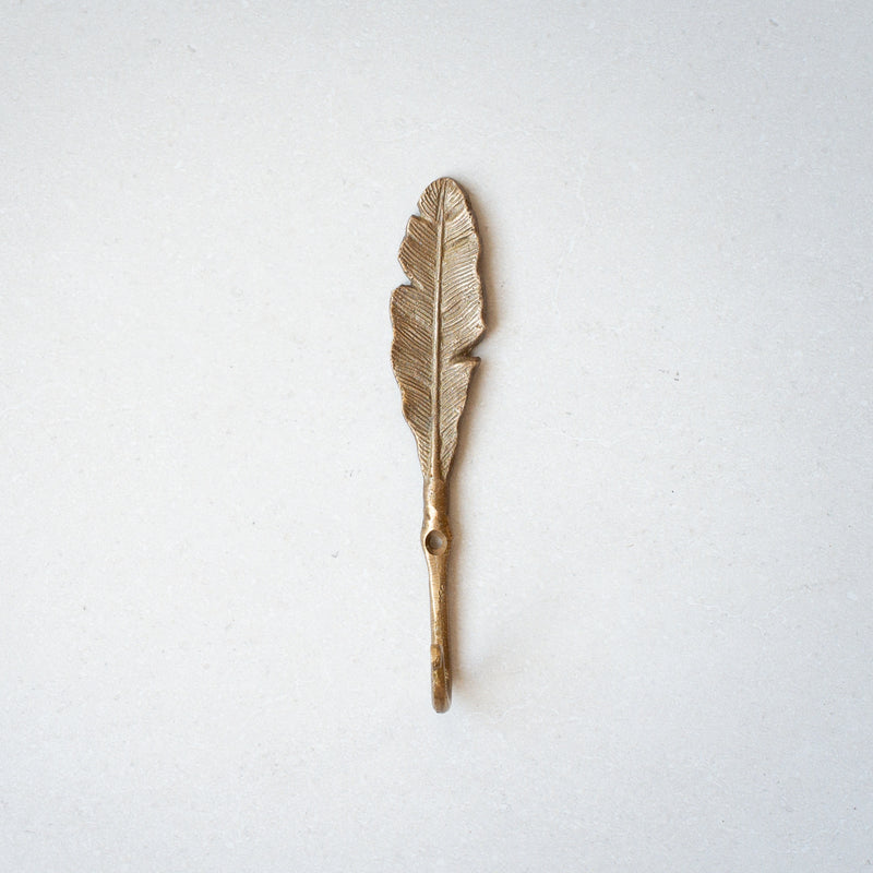 Brass Coat Hook |  Feather - Antique