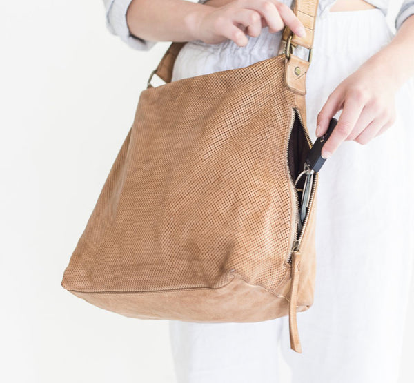 Juju & Co. | Perforated Leather Slouchy Bag | Natural
