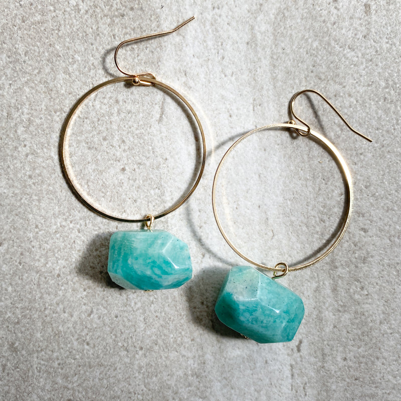 Earrings | Gold Hoop + Amazonite