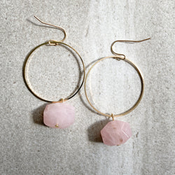 Earrings | Gold Hoop + Rose Quartz