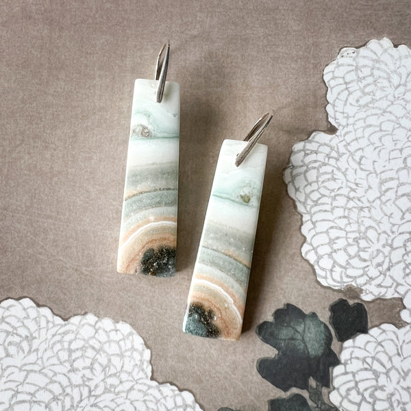 Natural Stone Earrings | Green Lace Agate [C]