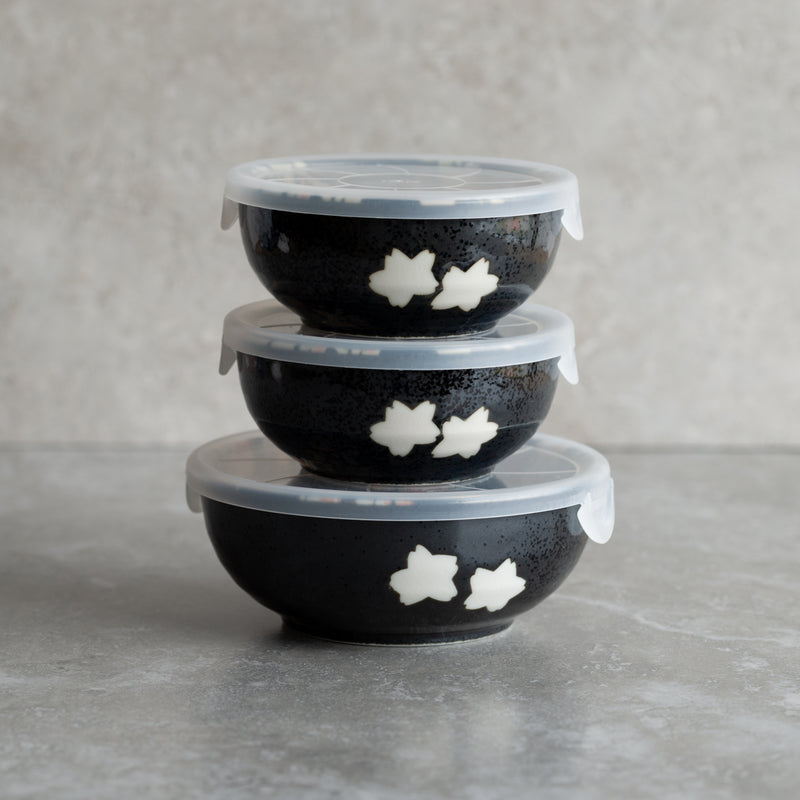 Japanese Ceramics | Floral Bowls | 3 Set with Lids