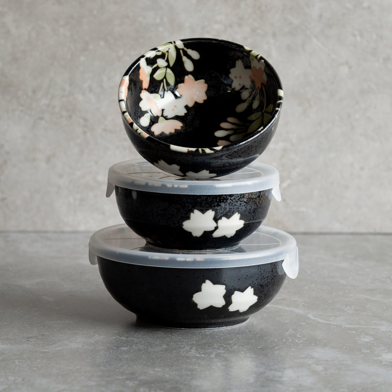 Japanese Ceramics | Floral Bowls | 3 Set with Lids